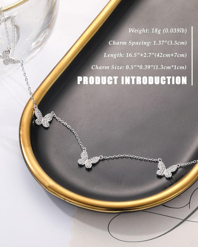 FUNEIA Dainty Silver Gold Necklaces for Women Trendy Non Tarnish 14K Gold Plated Cubic Zirconia Necklace Layered Cute Butterfly Heart Station Choker Necklace Stack for Wedding Prom Brides Jewelry - Image 4